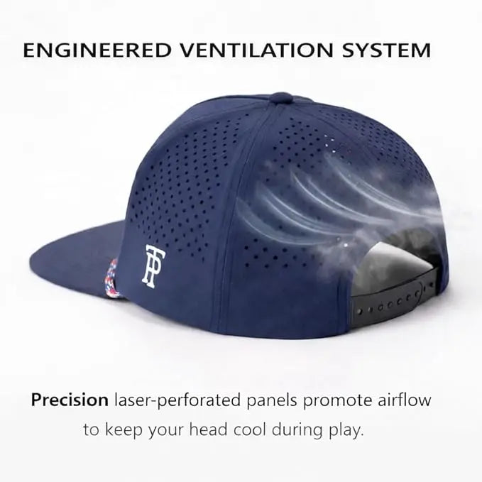 Navy American Flag Flat Bill Golf Cap UVCoolix™ Snapback TOP-EX