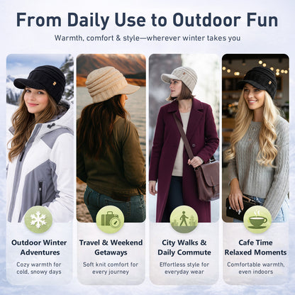 DryKnit™ Waterproof Visor Beanie for Women Fleece Lined Knit Winter Hat Warm & Stylish