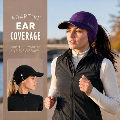 Water-Repellent Winter Baseball Cap with Ear Flap & Ponytail Hole