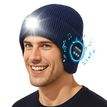 Fleece Lined LED Bluetooth Beanie with Ear Flaps, USB Rechargeable Winter Hat