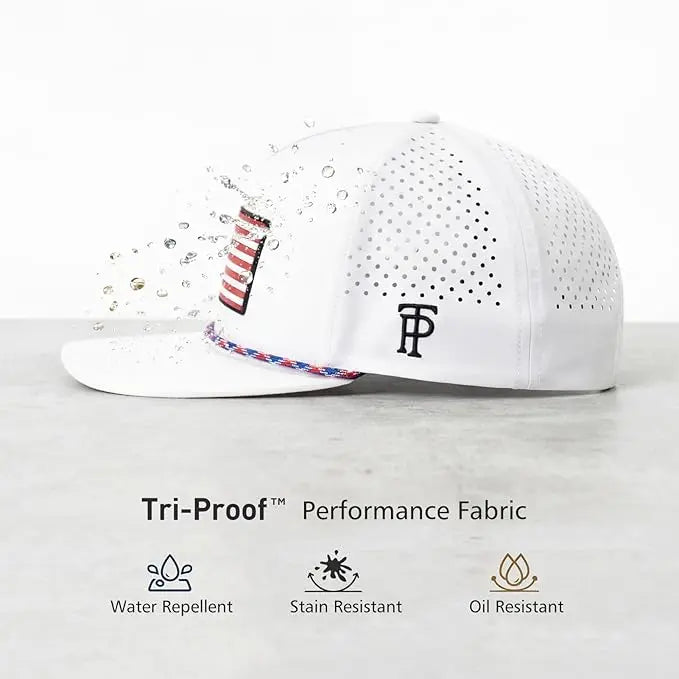 White Red Flag Flat Bill Golf Cap UVCoolix™ Snapback TOP-EX