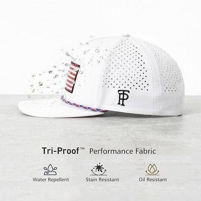 White Red Flag Flat Bill Golf Cap UVCoolix™ Snapback
