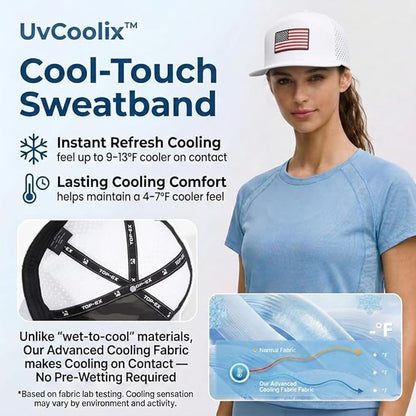 White American Flag Flat Bill Golf Cap UVCoolix™ Cooling