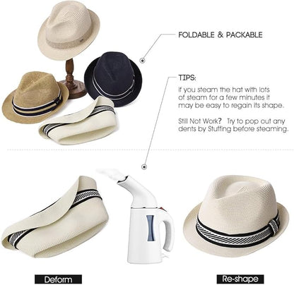 Oversized XL/XXL Straw Fedora Sun Hat, Panama Derby Packable