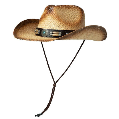 Khaki Straw Western Cowboy Hat with Shapeable Brim