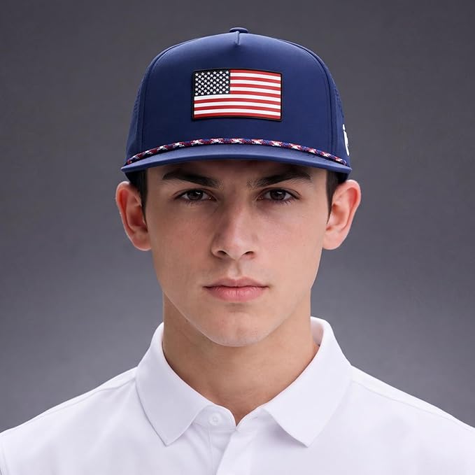 American Flag Flat Bill Golf Cap UVCoolix™ Snapback