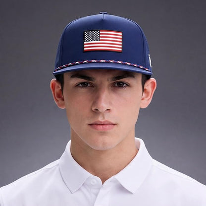 Navy American Flag Flat Bill Golf Cap UVCoolix™ Snapback