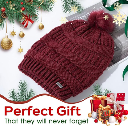 100% Merino Wool Slouchy Pom Beanie – Satin or Fleece Lined for Warmth & Comfort