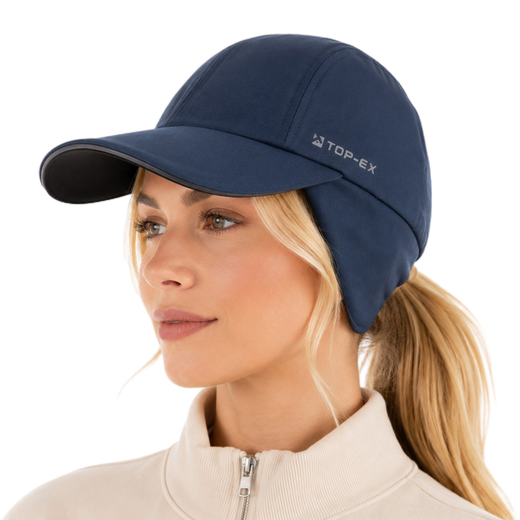 Water-Repellent Winter Baseball Cap with Ear Flap & Ponytail Hole