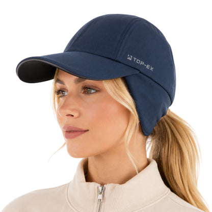 Water-Repellent Winter Baseball Cap with Ear Flap & Ponytail Hole