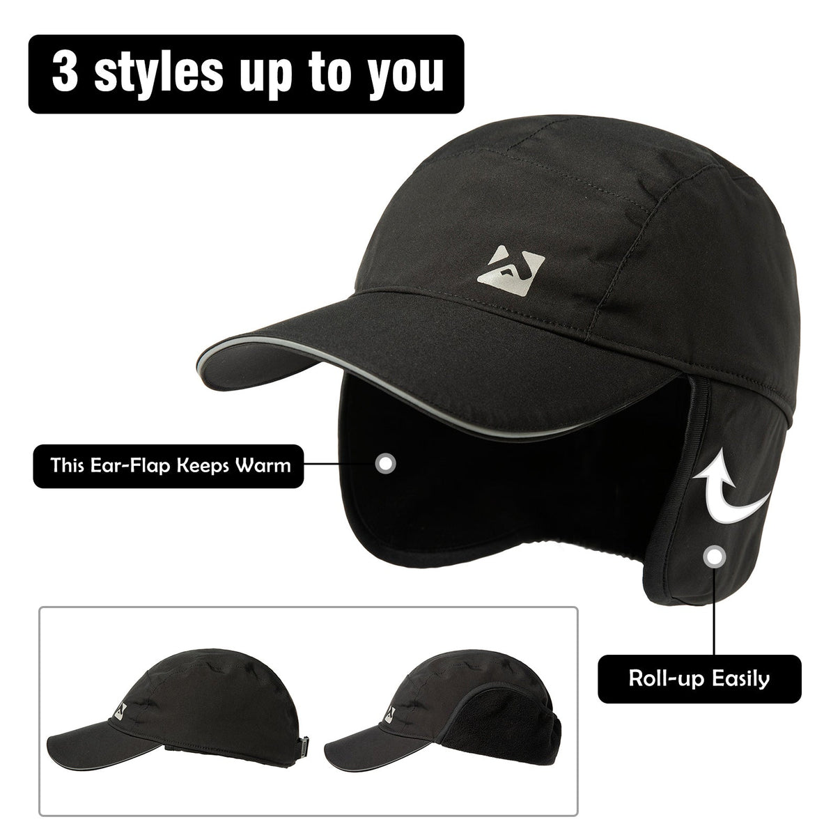 Waterproof Earflap Baseball Cap Fleece Lined M/L/XL/XXL TOP-EX