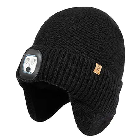 DryKnit™ Waterproof LED Beanie with Ear Flaps – Merino Wool Fleece Lined Winter Hat