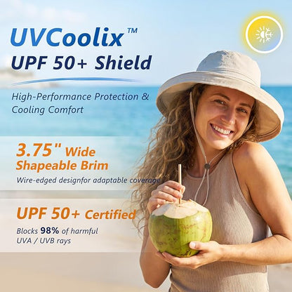 Uvcoolix™ Cooling Sun Hat for Women Ponytail Hole UPF 50 Wide Brim Breathable Packable