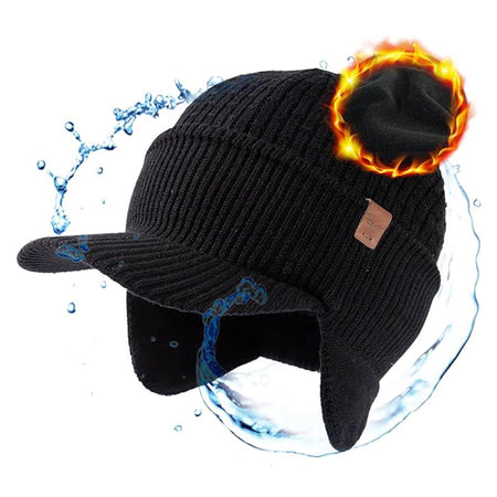 DryKnit™ Waterproof Merino Wool Earflap Beanie – Fleece Lined Winter Hat with Brim