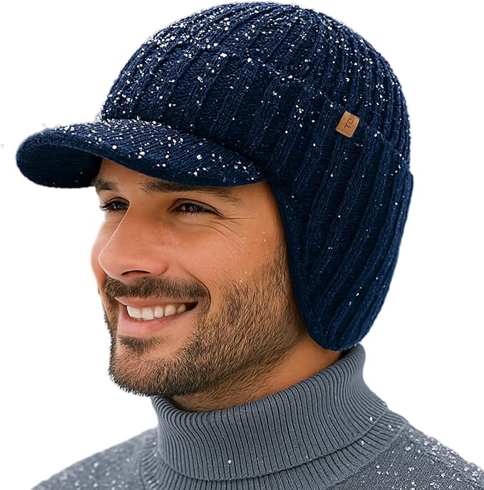 DryKnit™ Waterproof Merino Wool Beanie with Ear Flaps – Fleece Lined Winter Hat with Brim