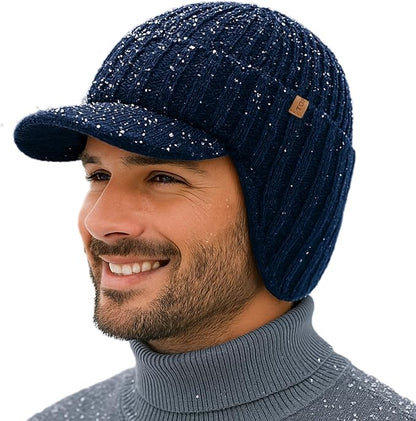 DryKnit™ Waterproof Merino Wool Beanie with Ear Flaps – Fleece Lined Winter Hat with Brim