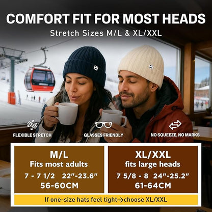 Lucas Cozy Merino Wool Beanie – Fleece Lined Warm Winter Hat for Large Heads