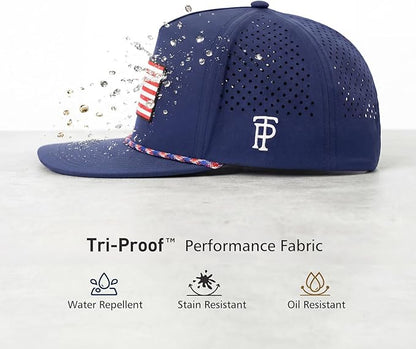 Navy American Flag Flat Bill Golf Cap UVCoolix™ Snapback