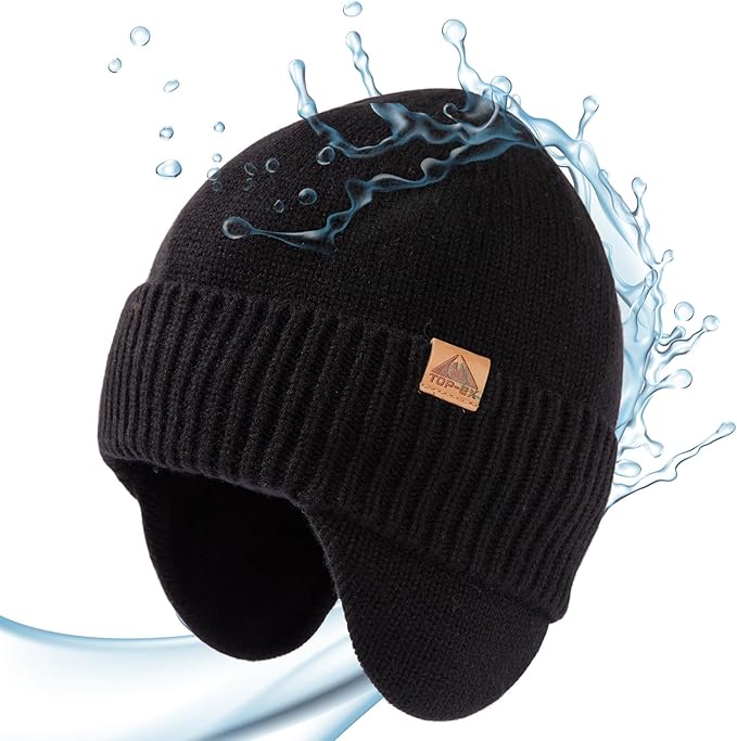 DryKnit™ x Polartec® Waterproof Merino Wool Beanie with Ear Flaps – Fleece Lined Winter Hat