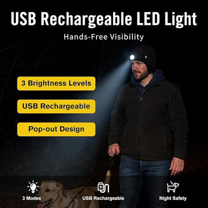 DryKnit™ Waterproof LED Beanie with Ear Flaps – Merino Wool Fleece Lined Winter Hat