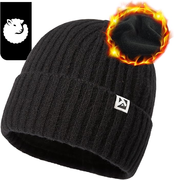 Lucas Cozy Merino Wool Beanie – Fleece Lined Warm Winter Hat for Large Heads