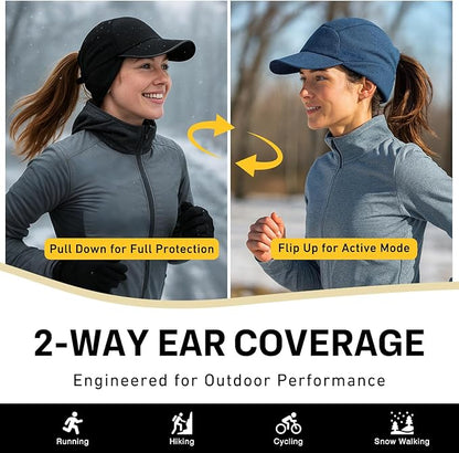 Ponytail Water-Repellent Earflap Winter Baseball Cap – Reflective Fleece-Lined Hat