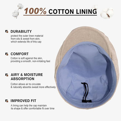 100% Linen Flat Cap with Cotton Lining