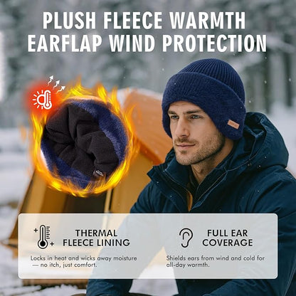 DryKnit™ Waterproof Merino Wool Beanie with Ear Flaps – Fleece Lined Winter Hat