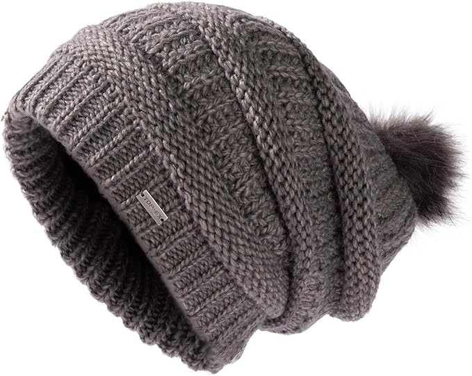 100% Merino Wool Slouchy Pom Beanie – Satin or Fleece Lined for Warmth & Comfort