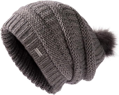 100% Merino Wool Slouchy Pom Beanie – Satin or Fleece Lined for Warmth & Comfort