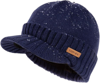 DryKnit™ Waterproof Merino Wool Beanie with Brim – Fleece Lined Winter Hat