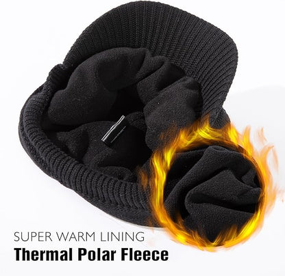 DryKnit™ Waterproof Wool Blend Beanie with Brim – Fleece Lined Warm Winter Hat for Large Heads