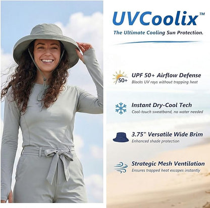 Uvcoolix™ Cooling Sun Hat for Women Ponytail Hole UPF 50 Wide Brim Breathable Packable