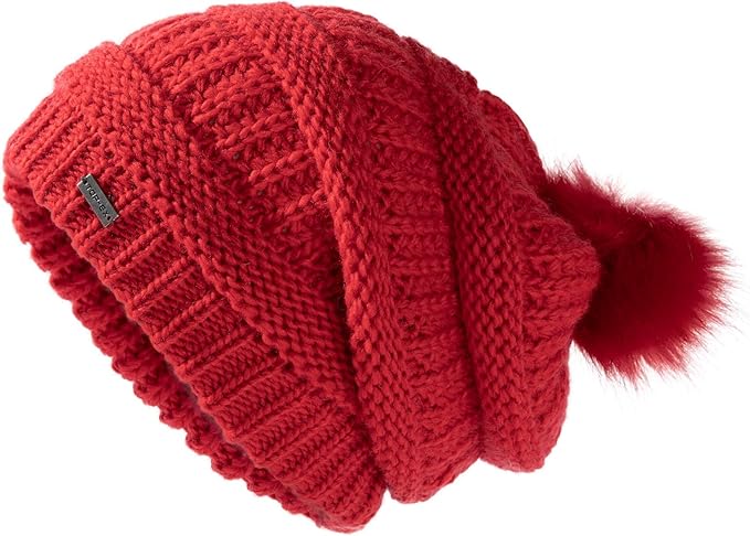 100% Merino Wool Slouchy Pom Beanie – Satin or Fleece Lined for Warmth & Comfort