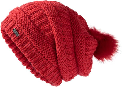 100% Merino Wool Slouchy Pom Beanie – Satin or Fleece Lined for Warmth & Comfort