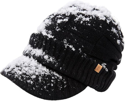 DryKnit™ Waterproof Merino Wool Beanie with Brim – Fleece Lined Winter Hat for Large Heads