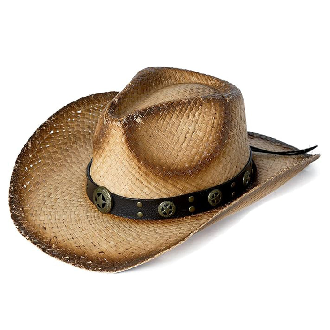 Western Straw Cowboy Fedora Hat with Chin Cord