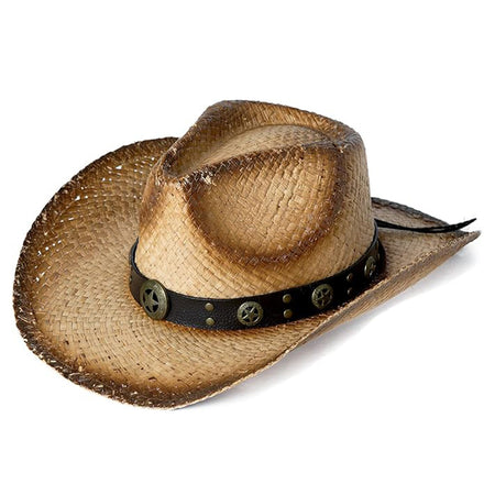 Western Straw Cowboy Fedora Hat with Chin Cord