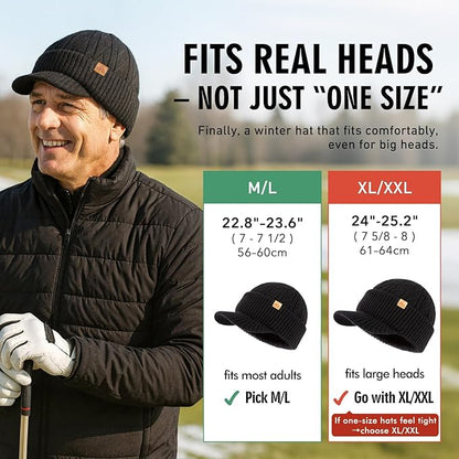 DryKnit™ Waterproof Merino Wool Beanie with Brim – Fleece Lined Winter Hat