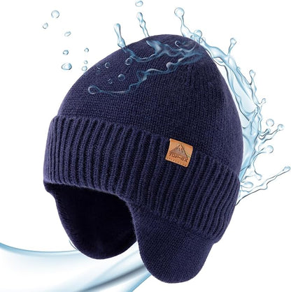 DryKnit™ x Polartec® Waterproof Merino Wool Beanie with Ear Flaps – Fleece Lined Winter Hat