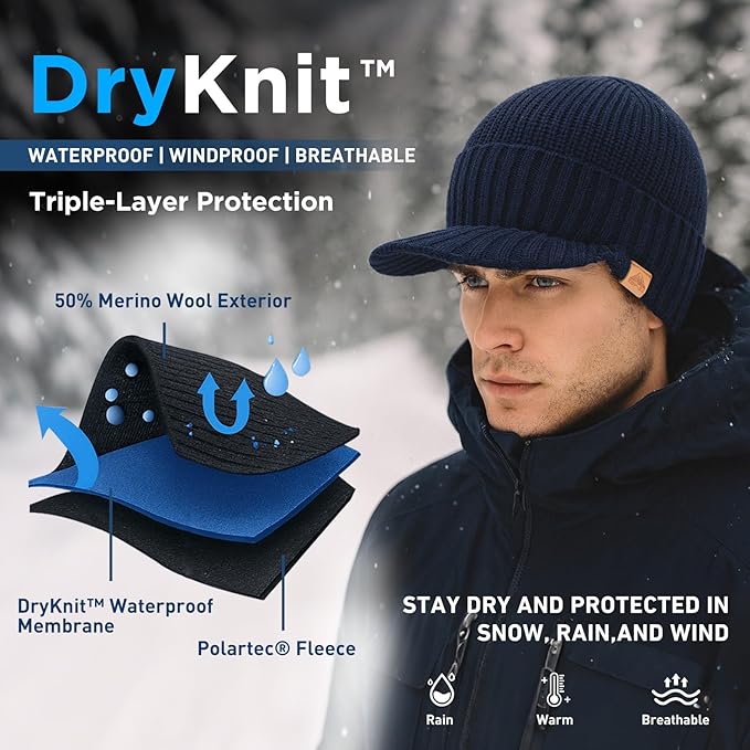 Bonnet 3 En 1 Femme – Bonnet + Cache-cou + écharpe – Chaud, Coupe-vent, Doublé Polaire – Pour Ski, Rando, Ville
