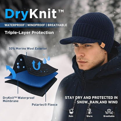 DryKnit™ Waterproof Merino Wool Beanie – Polartec® Fleece Lined Winter Hat