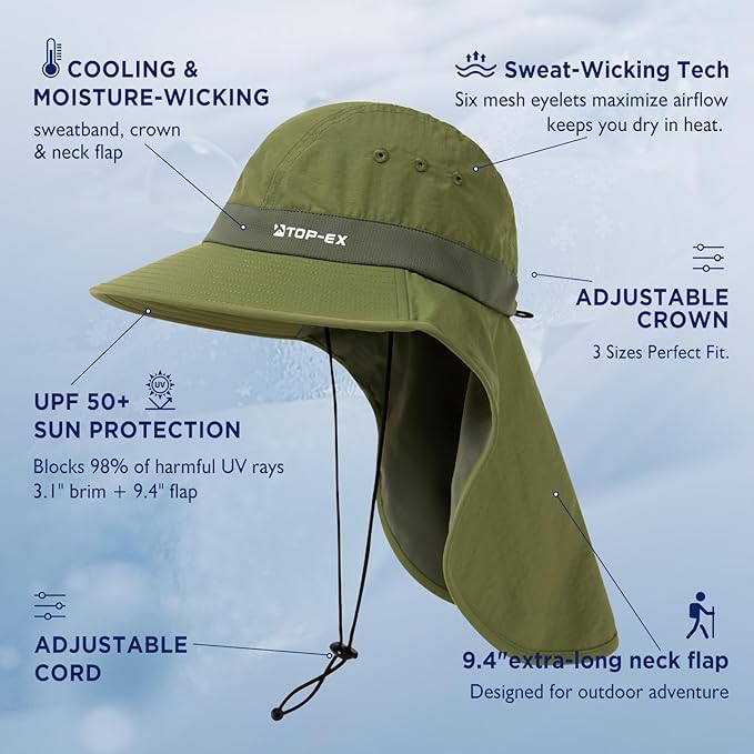 UvCoolix™ Sun Hat with Neck Flap UPF 50+ Wide Brim – TOP-EX