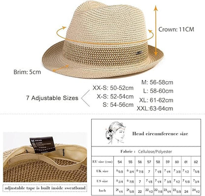 Oversized XS–XXXL Packable Panama Fedora Straw Sun Hat