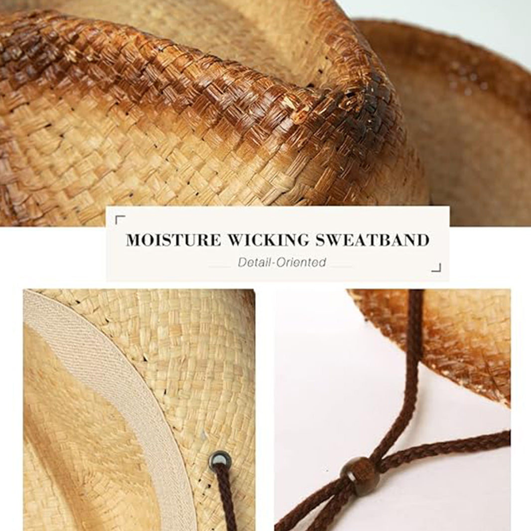 Khaki Straw Western Cowboy Hat with Shapeable Brim