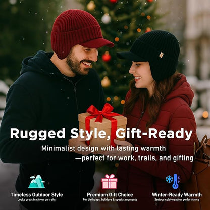 DryKnit™ Waterproof Merino Wool Beanie with Ear Flaps – Fleece Lined Winter Hat with Brim