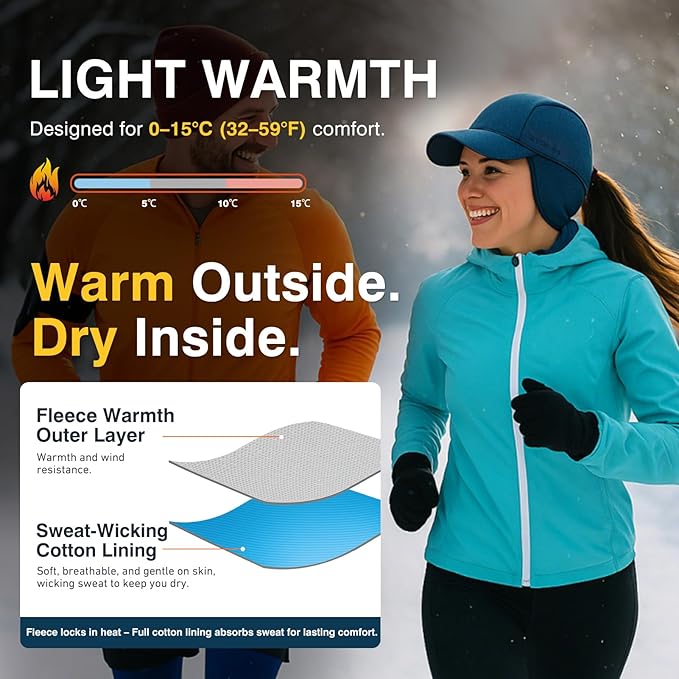 Ponytail Water-Repellent Earflap Winter Baseball Cap – Reflective Fleece-Lined Hat