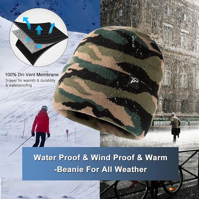 Noah WeatherGuard Waterproof Beanie – Fleece Lined Warm Winter Hat for Large Heads