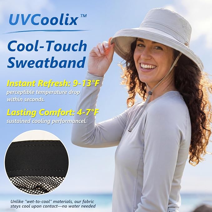 Uvcoolix™ Cooling Sun Hat for Women Ponytail Hole UPF 50 Wide Brim Breathable Packable