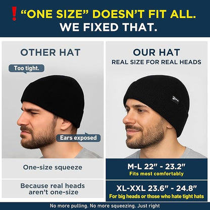 DryKnit™ Waterproof Merino Wool Beanie – Fleece Lined Warm Winter Hat for Large Heads